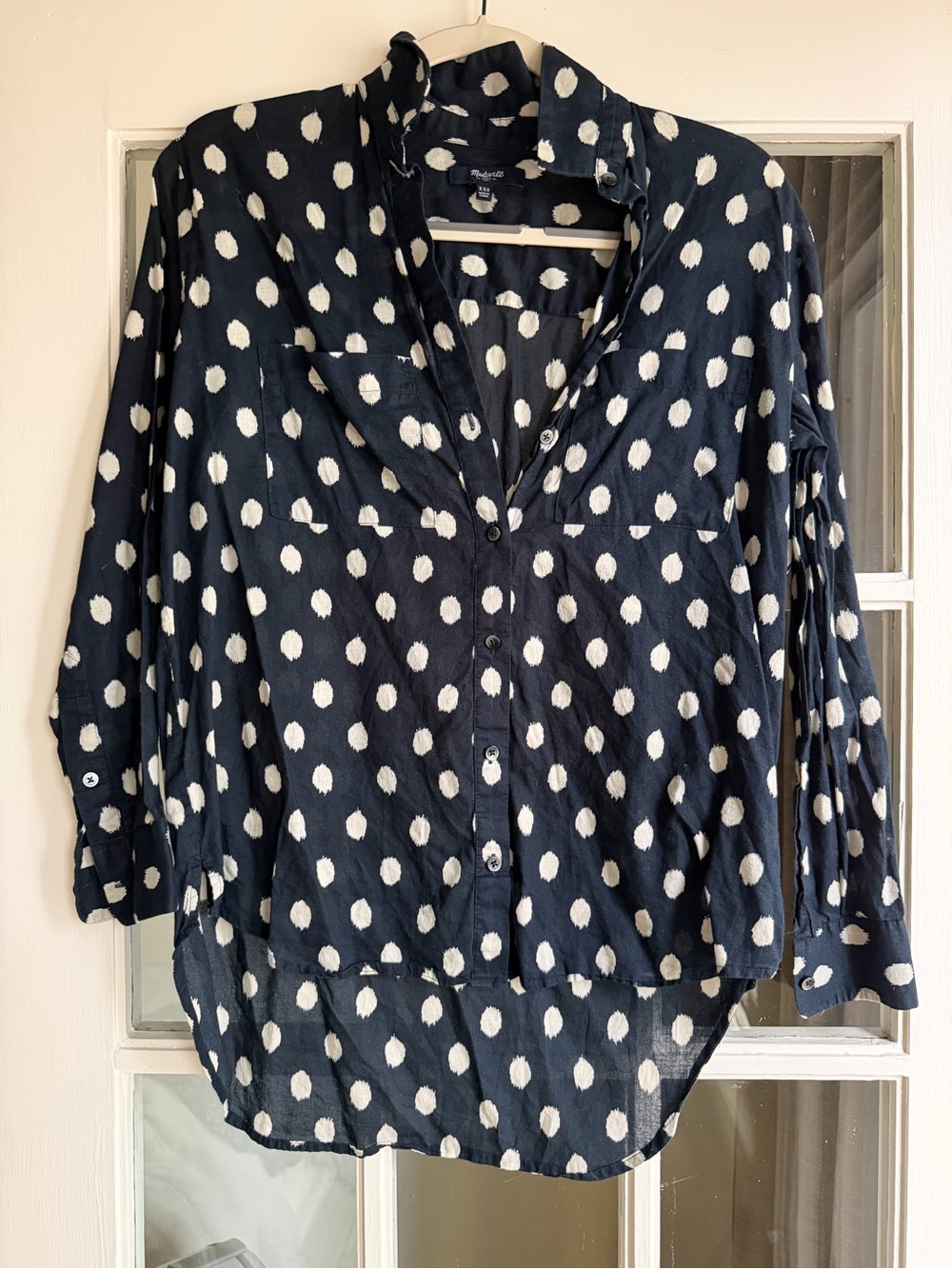 Madewell Navy and White Polka Dot Button-Down Shirt